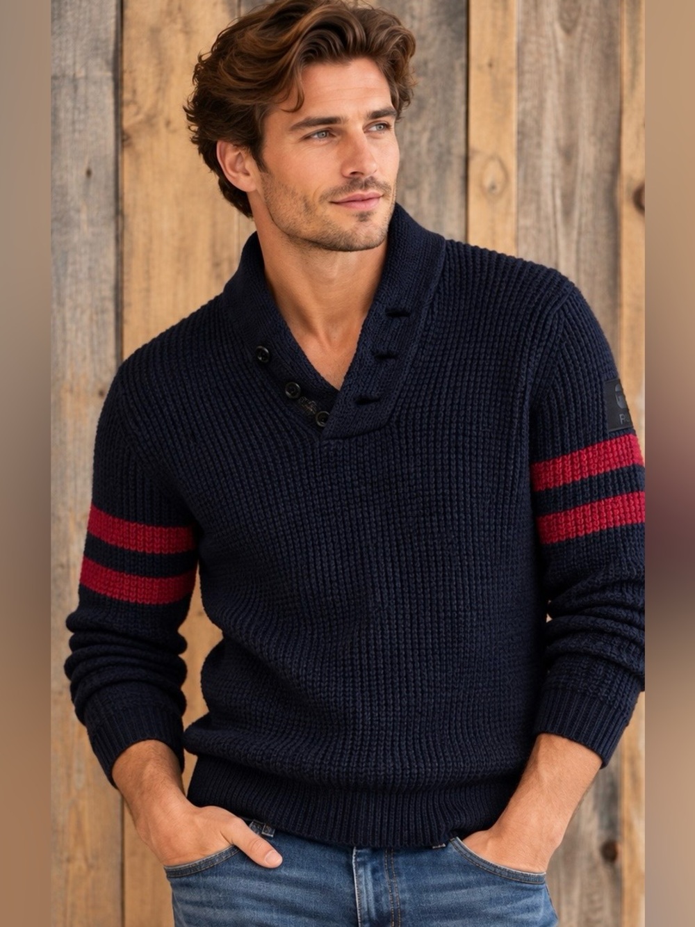G-Star RAW Dadin Men’s Shawl Collar Knit Sweater Navy Red Striped M